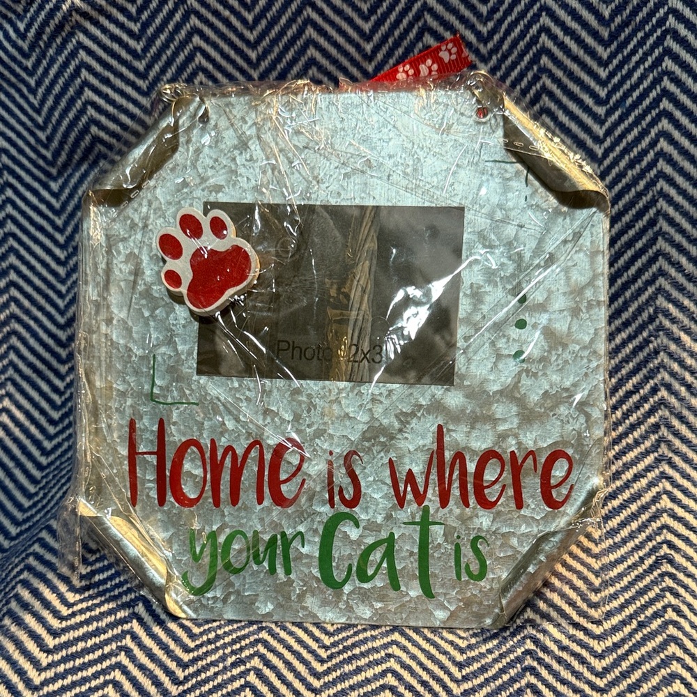 Home Accents Cat-Themed Photo Frame - Silver, Red, Green